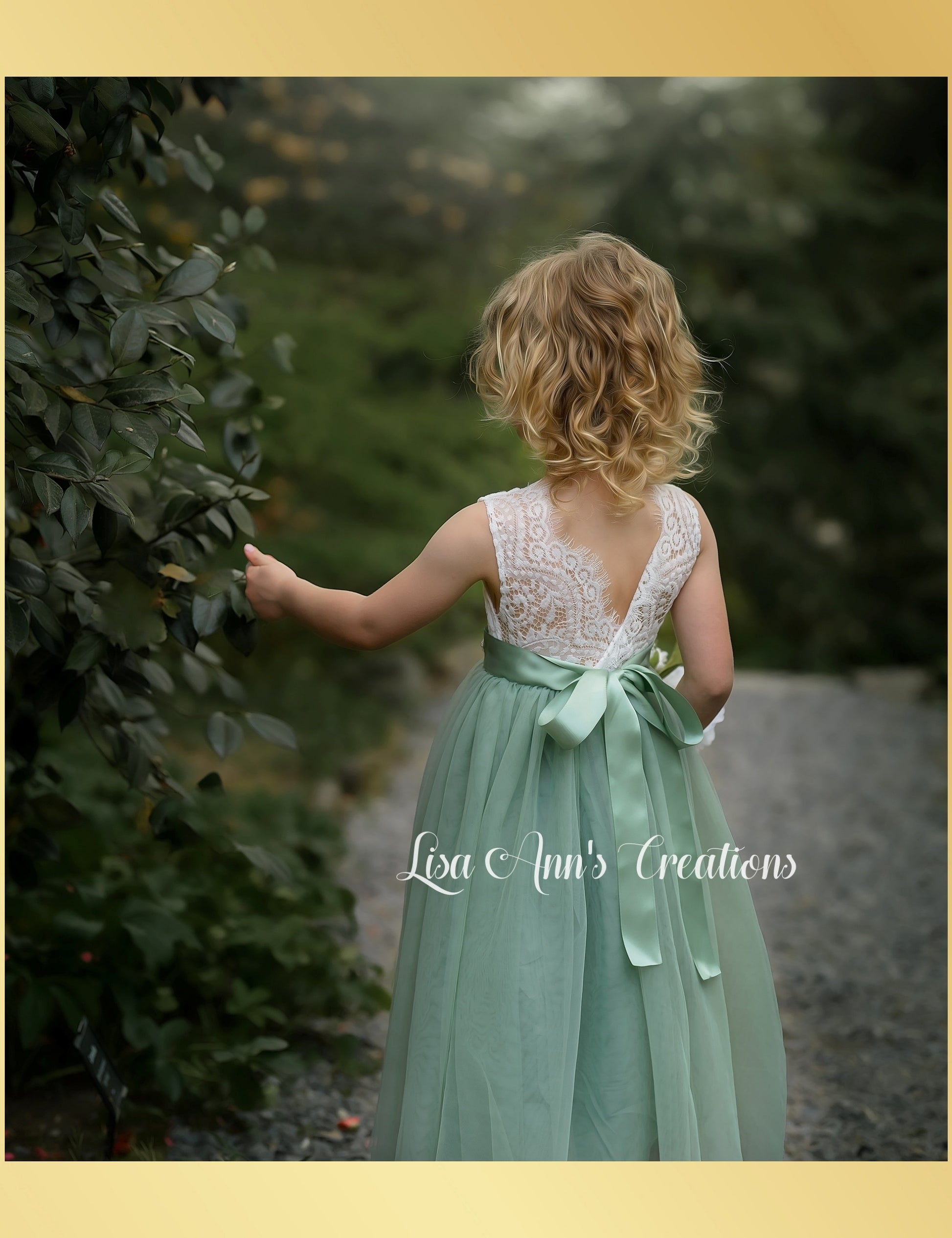 Tulle Flower girl dress in sage with white sleeveless lace